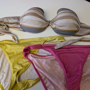 Victoria's Secret Tie Back Strapless Top (36D) with 2 Bikini Bottoms (L)